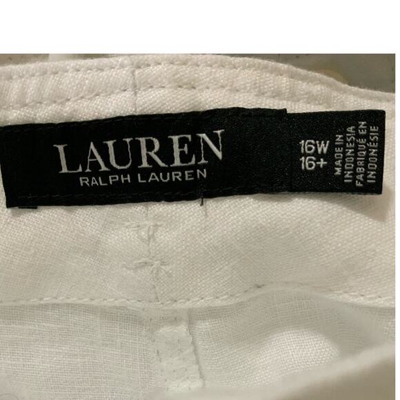 Lauren Ralph Lauren 100% Linen Short Size 16W High Waist Belted Pockets White - Picture 9 of 11